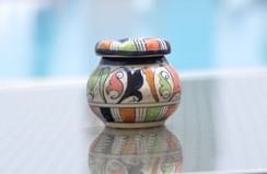 Closeup of a handmade pot at Serena Khaplu Palace
