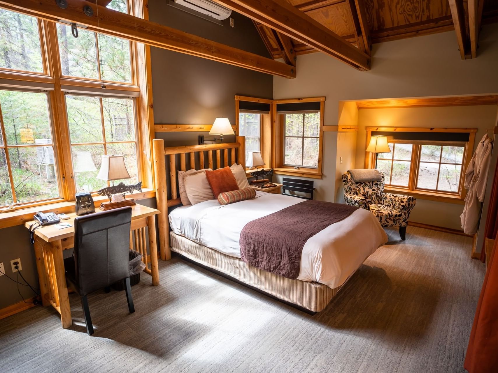 Working desk & king bed in Alcove Room at Sleeping Lady 