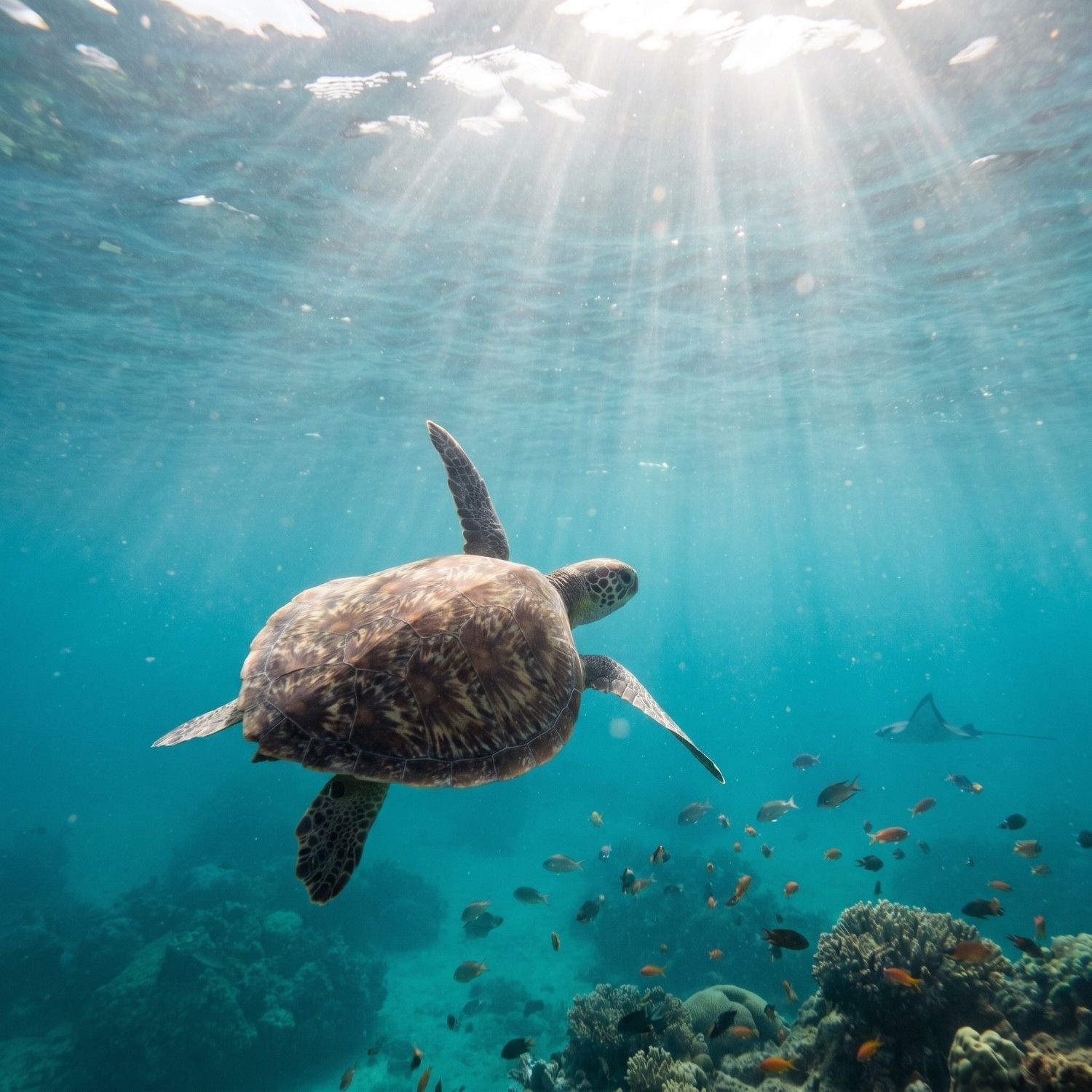 Young sea turtle swimming in the Pacific Ocean as part of its life cycle near Puerto Vallarta