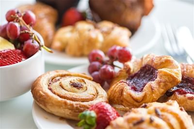 Close-up of Danish pastries served in Coco Patch at Accra Beach Hotel & Spa