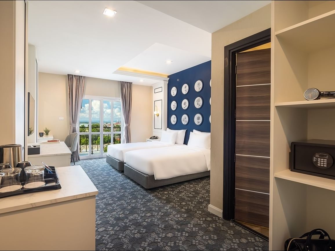 Coffee tray & working desk by the twin beds in a Room at Eastin Vientiane Laos