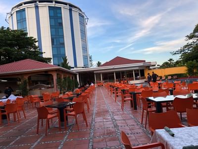 Well-arranged outdoor dining area at Pegasus Hotel Guyana