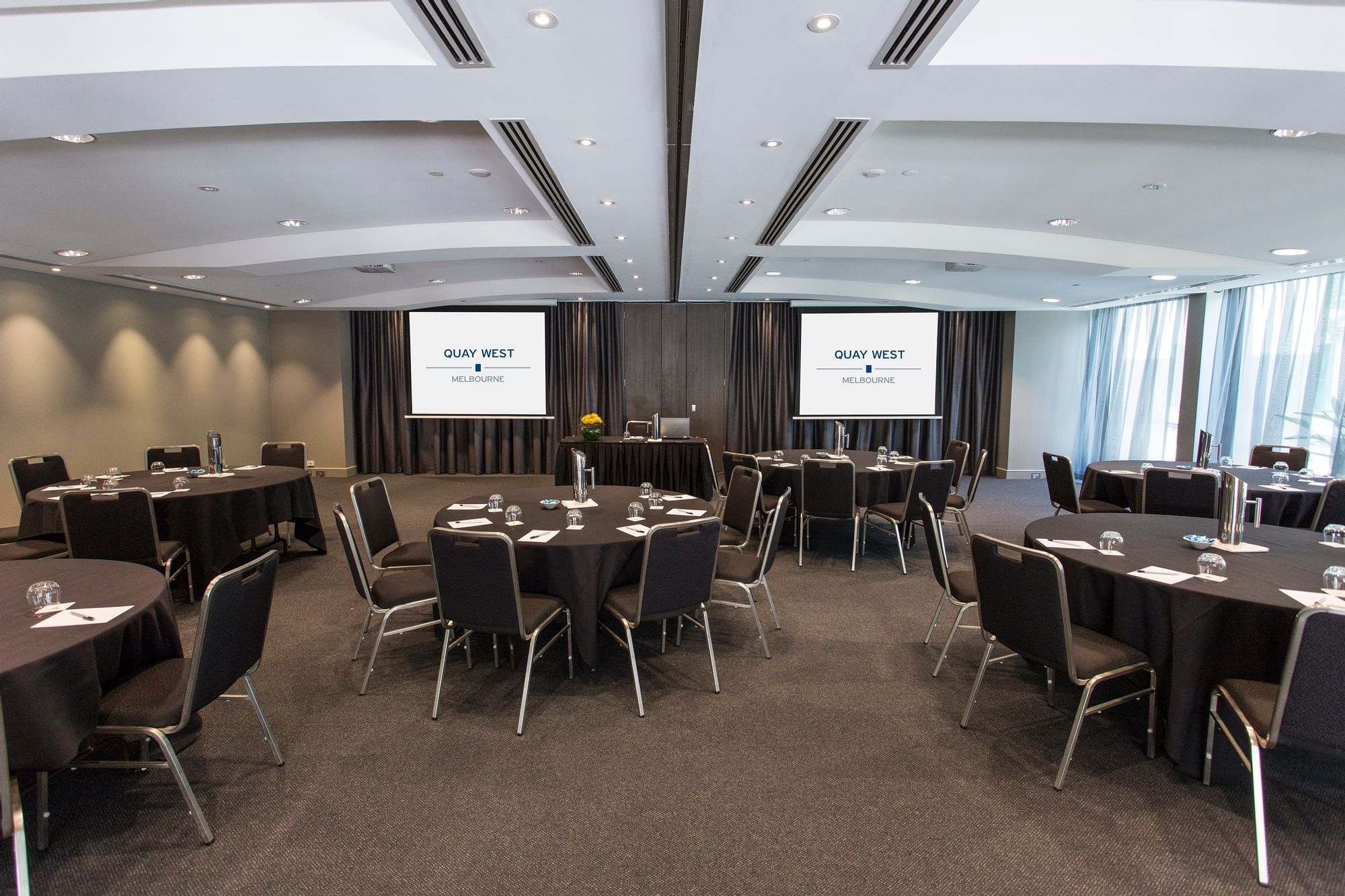 Banquet table arrangement in Southbank 1 & 2 Meeting Room at Quay West Suites Melbourne