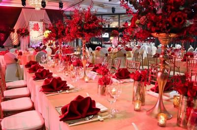 Wedding Table Decorations in a Hall at Goodwood Park Hotel
