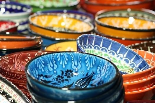 Close-up of crafted bowls with arts at Blackcomb Springs Suites