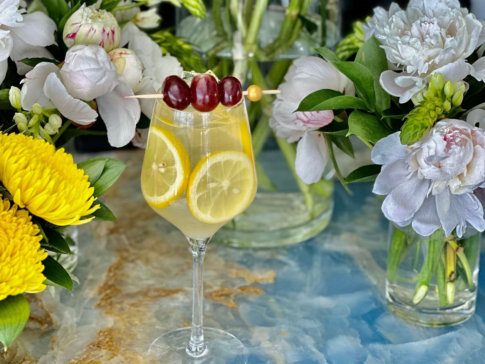 Gansevoort Rooftop cocktail spritz with florals