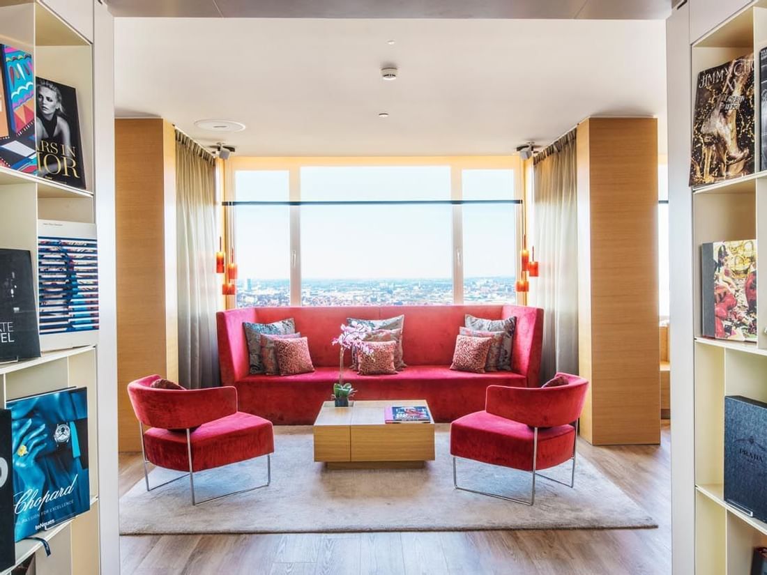 Panorama Lounge with sofas and Magazines at The Hotel Brussels