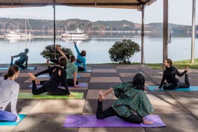 Group of people engaging in Yoga at Alderbrook Resort & Spa