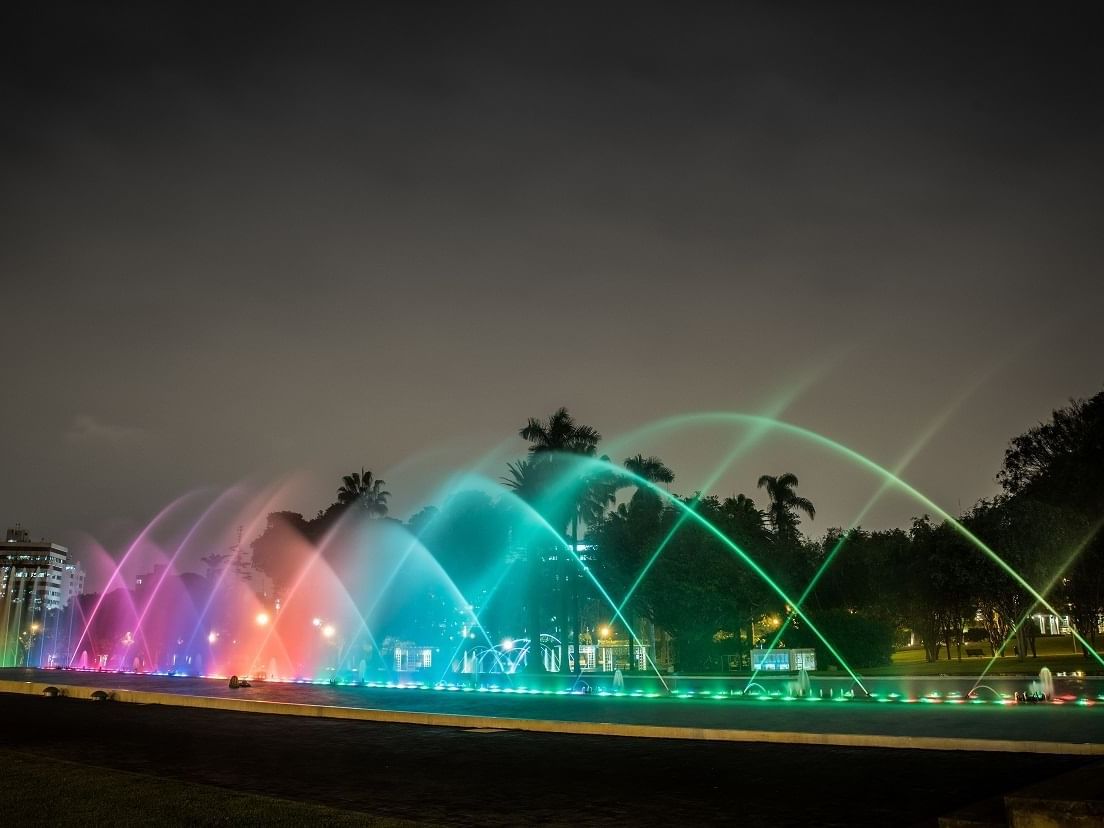 Water show at Magic water Circuit at night  near Delfines Hotel