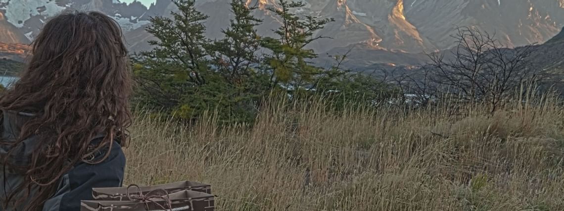 Girl looking over mountains at Hoteles Australis