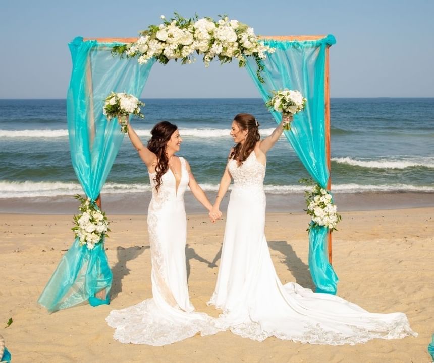Two brides on oceanfront view at Ocean Place Resort & Spa