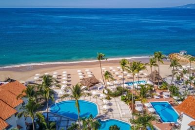 Aerial view of the beach & pools at Buenaventura Grand Hotel