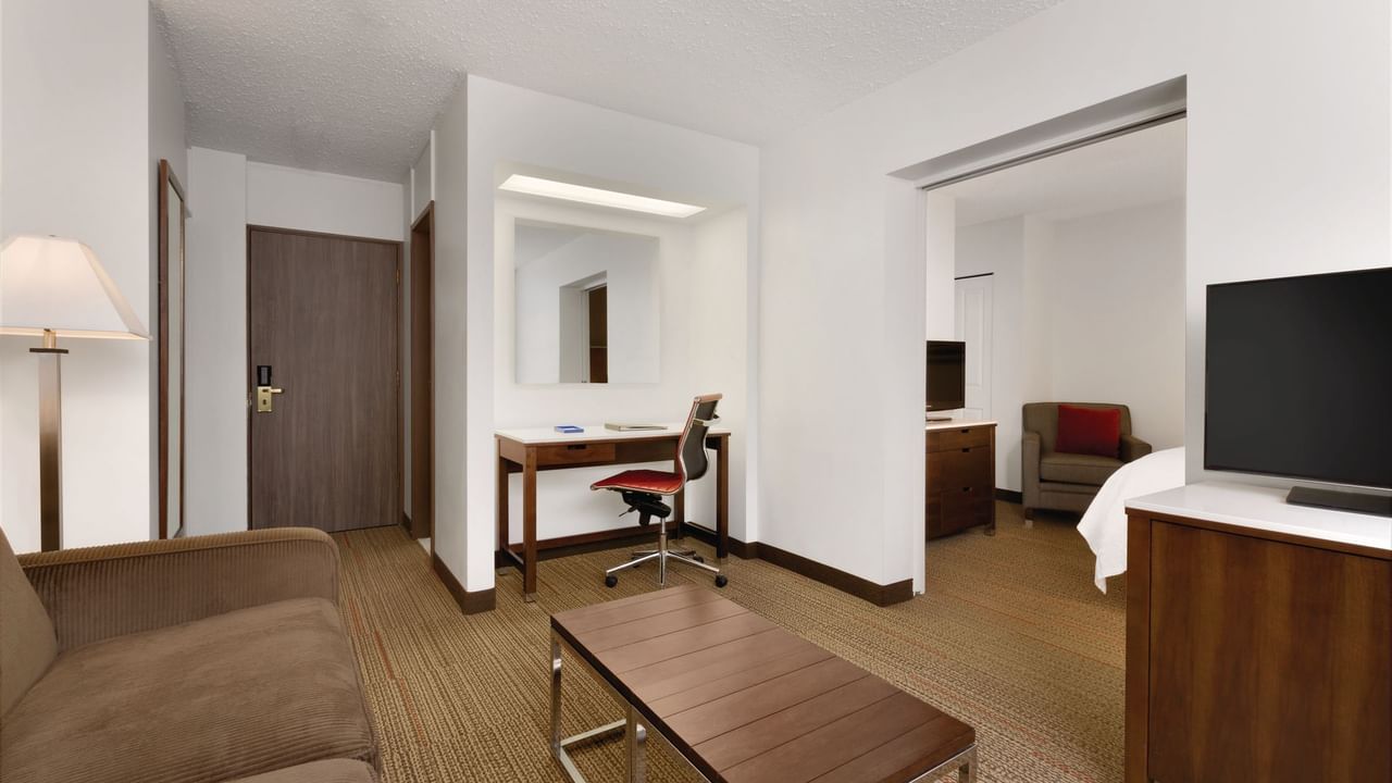 Lounge area and TV in hotel room