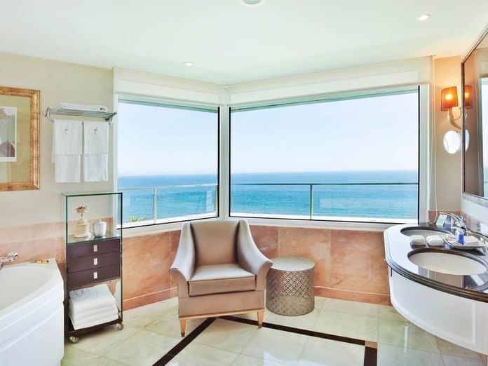 Bathroom with sea view in Presidential Suite at Hotel Cascais Miragem Health & Spa