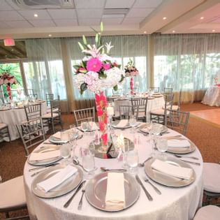 Banquet table setup in Copa Salon at Copamarina Weddings
