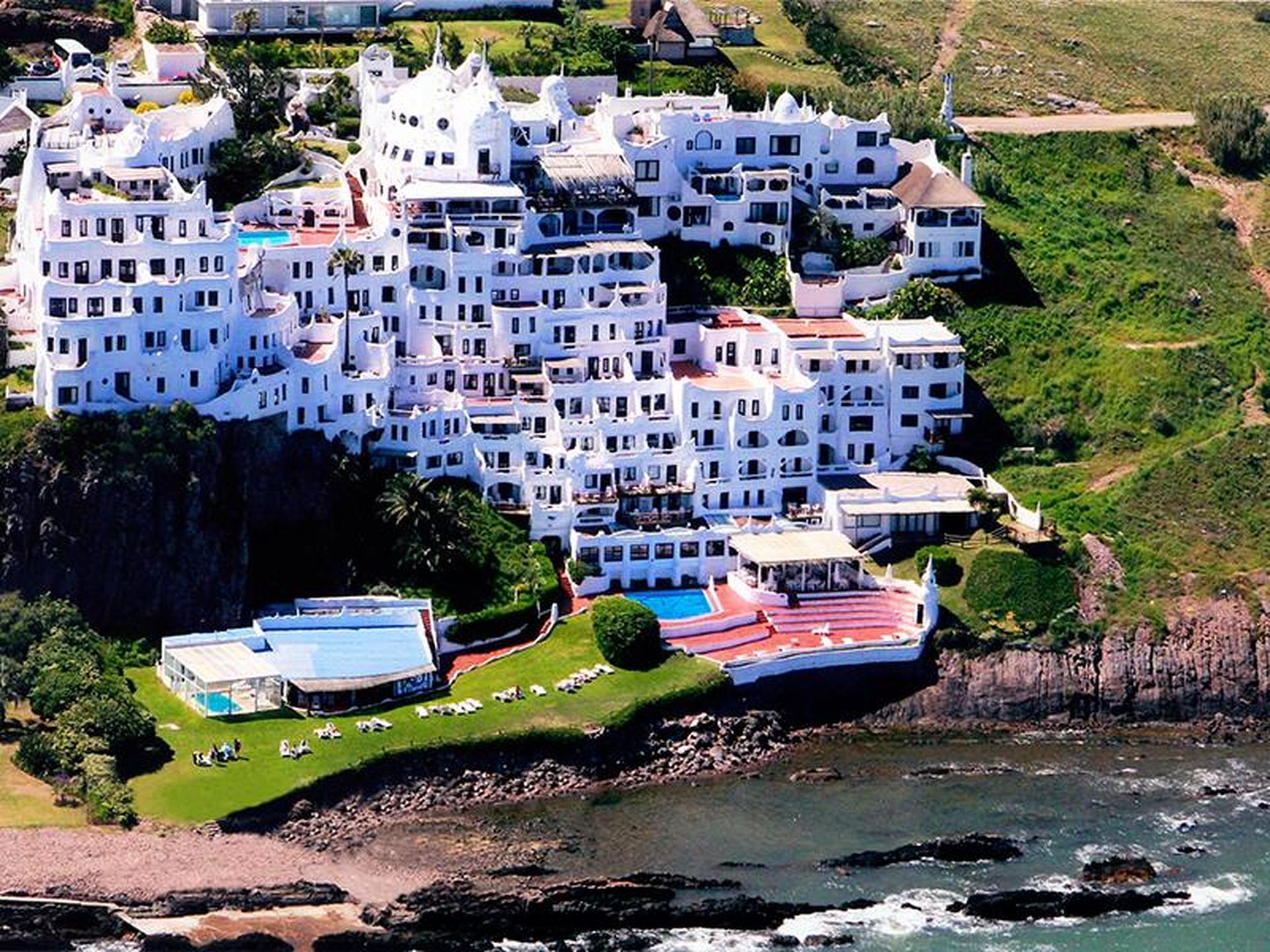 Aerial view of Casapueblo & the shore near Grand Hotels Lux