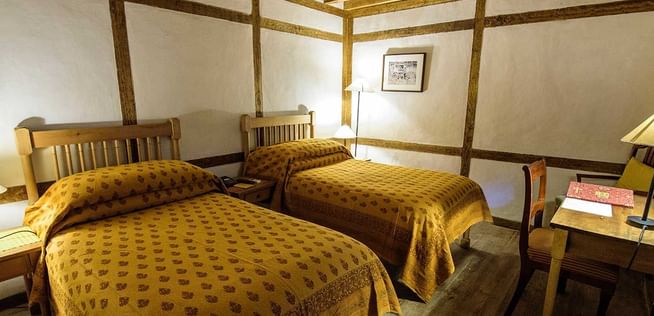 Interior of the Heritage Suite bedroom at Serena Khaplu Palace