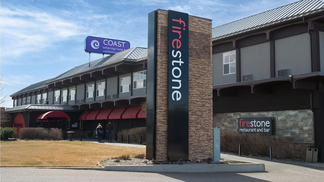 Exterior of Coast Lethbridge Hotel & Conference Centre and the hotel restaurant.