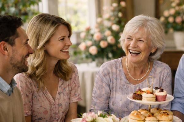 People enjoying afternoon tea, a great retirement party theme idea