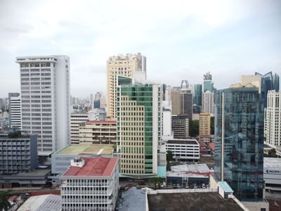 Aerial view of a dense cityscape with buildings near MARlNN Place Financial District, Panama City hotels