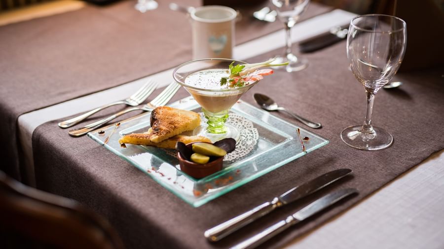 Closeup of a meal with cutleries at Hotel Kastelberg