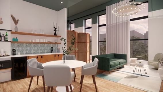 Living area in Corner King Suite at The Myriad Hotel