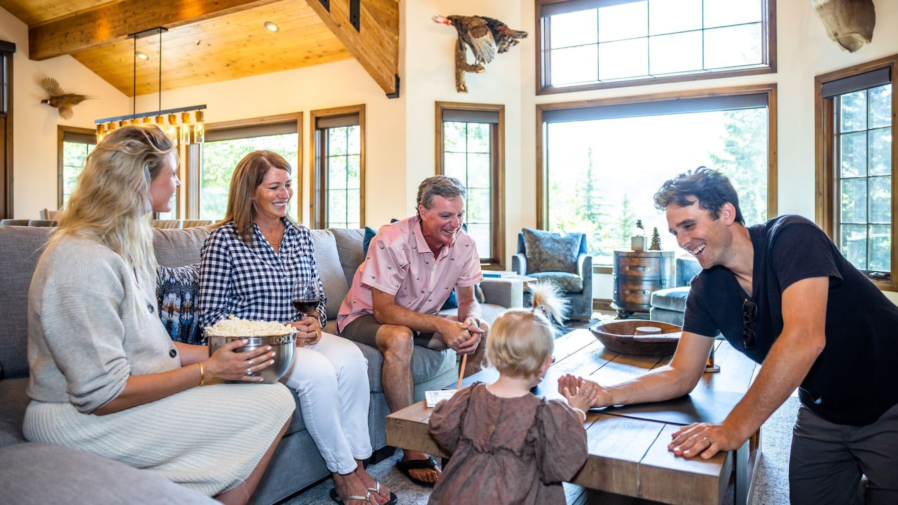 Family together in luxury home