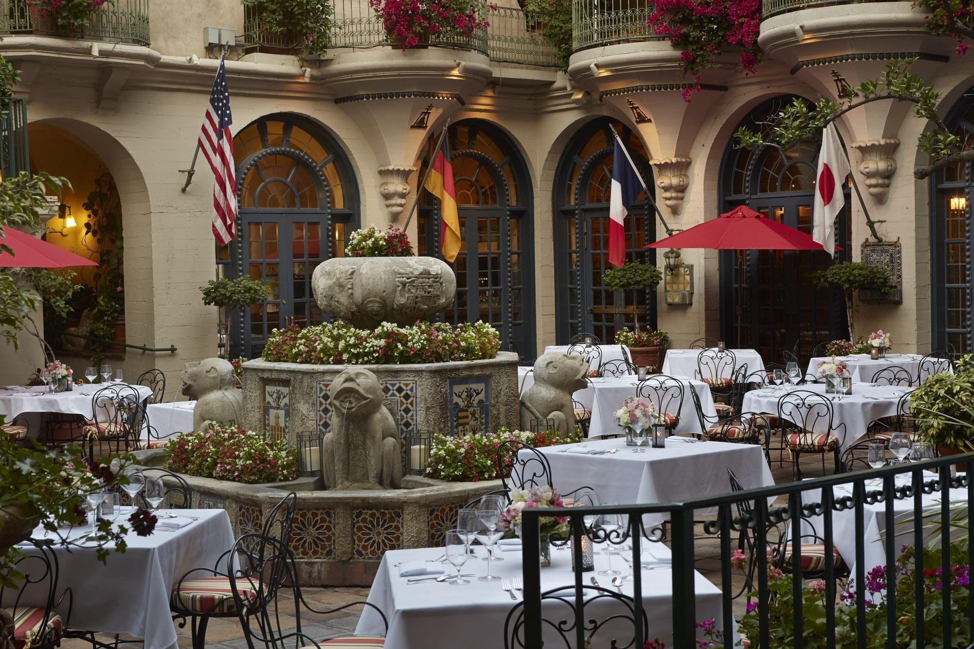 outdoor patio at Mission Inn with tables and chairs