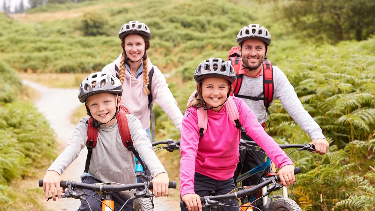 Family on a bike trail