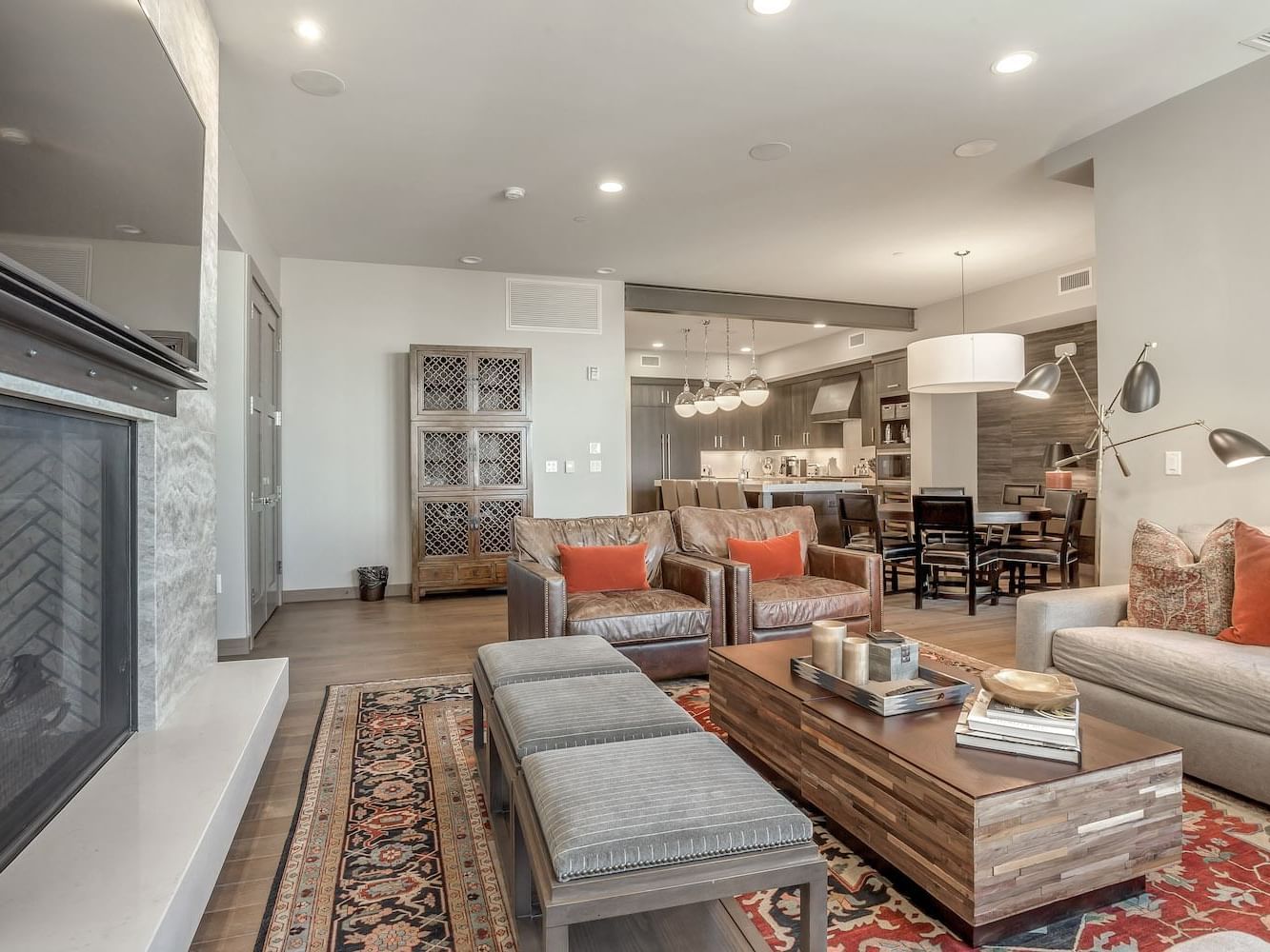 Living room with modern interior in One-bedroom Suites at Stein Eriksen Residences