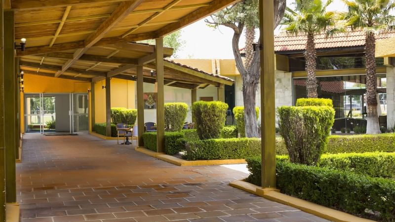 Exterior view of a hallway by garden at Gamma Pachuca