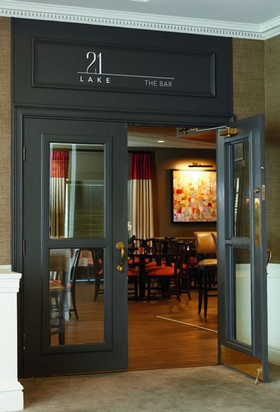 Entrance to 21 Lake Restaurant at Ethan Allen Hotel