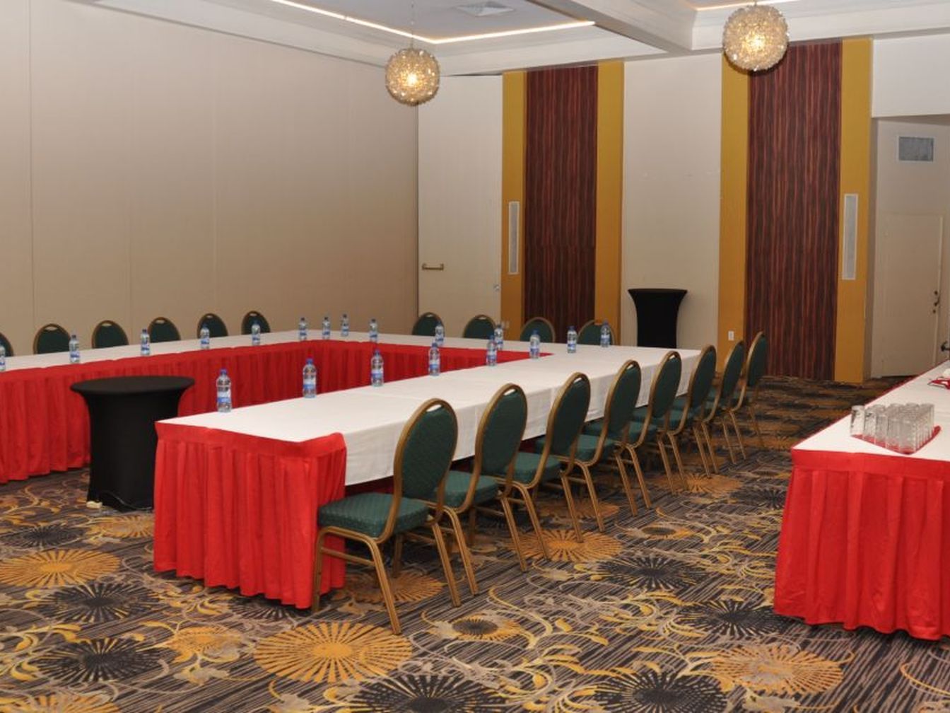 U-shaped Meeting room setup at Pegasus Hotel Guyana