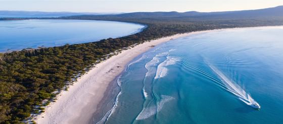 Aerial view of East Coast Cruises near Freycinet Lodge