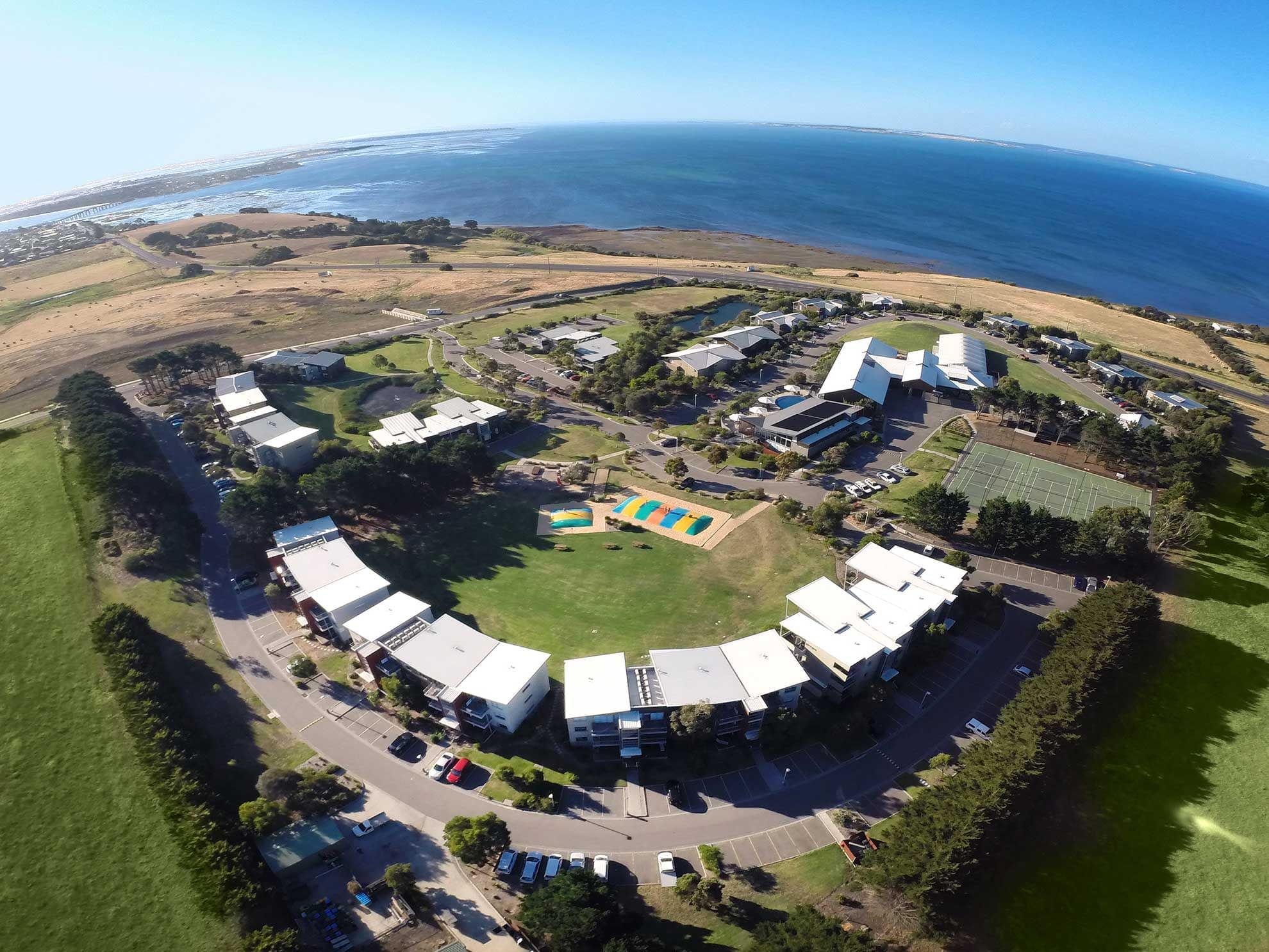 Aerial view of the Village Green at Silverwater Resort