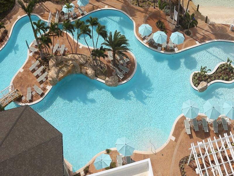 Aerial view of the outdoor pool & sunbeds at Warwick Paradise Island Bahamas