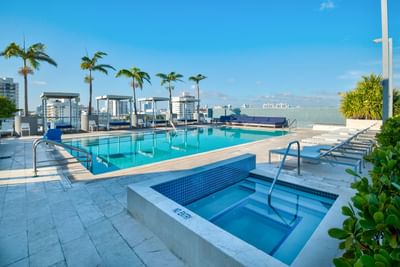 rooftop pool and jacuzzi with city view