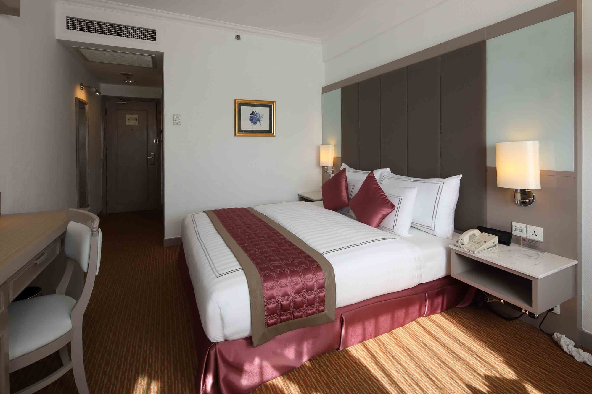 Work desk with a city view in Deluxe City View King at Sunway Hotel Hanoi