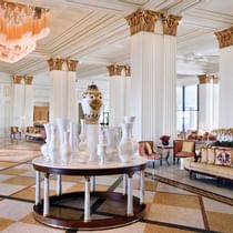Interior of the lobby lounge area at Palazzo Versace Dubai