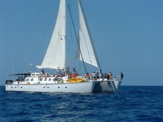 People on a Catamaran Charter sailing near Infinity Bay