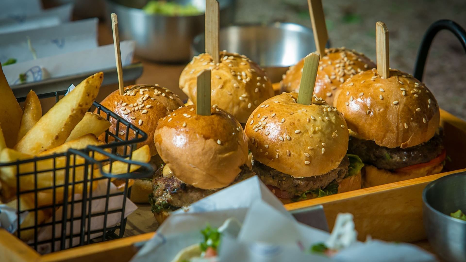 Burgers and fries served at La Moda Restaurant in Mundo Imperial