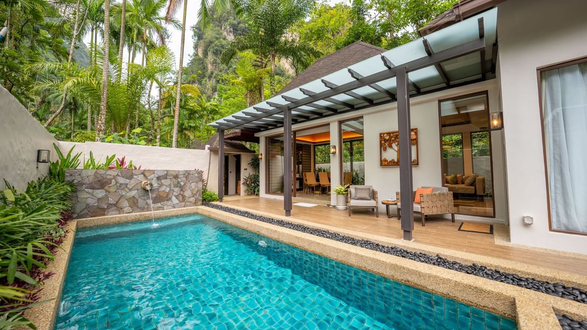 Grand Garden Villa with private pool, covered terrace, and tropical garden views at The Banjaran Hotsprings Retreat, Ipoh