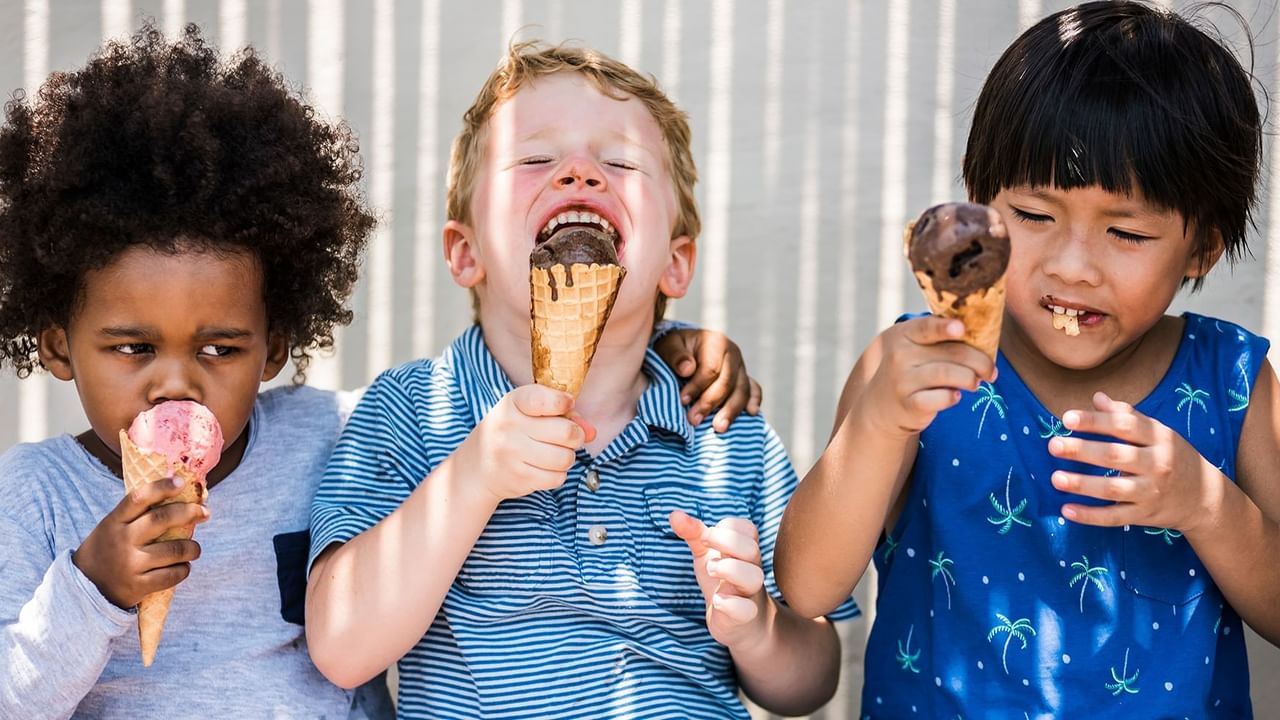 three children eating ice cream