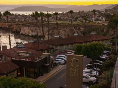 Aerial view of hotel at sunset in Pismo Beach 