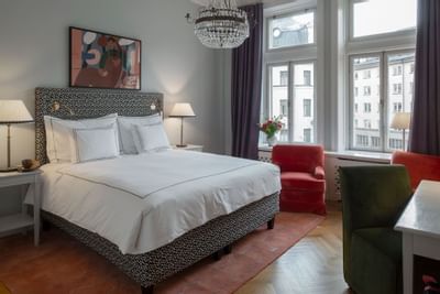 Bedroom arrangement in Superior King Room at The Sparrow Hotel