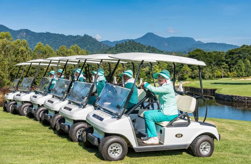 Hotel staff in Golf carts at Chatrium Golf Resort Soi Dao