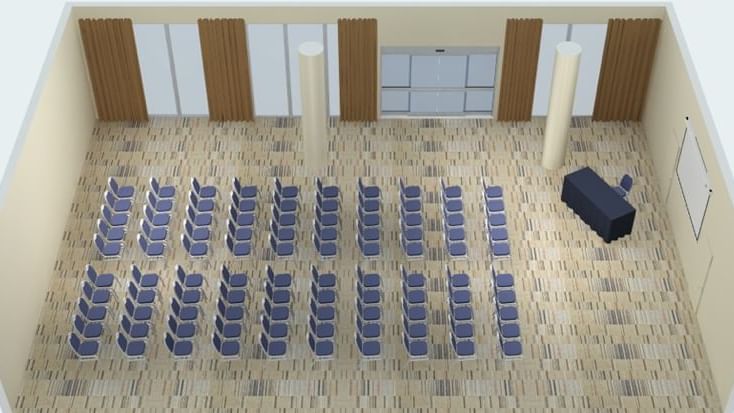 Illustration of Parklands Room with theatre set-up and patterned floor at Novotel Sydney Olympic Park
