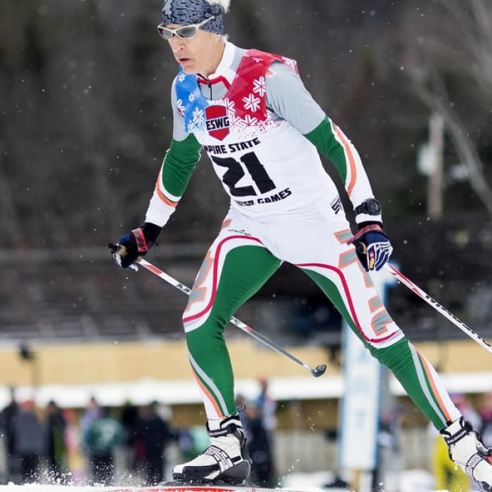 Skier's close-up at Empire State Winter games near Peaks Resort