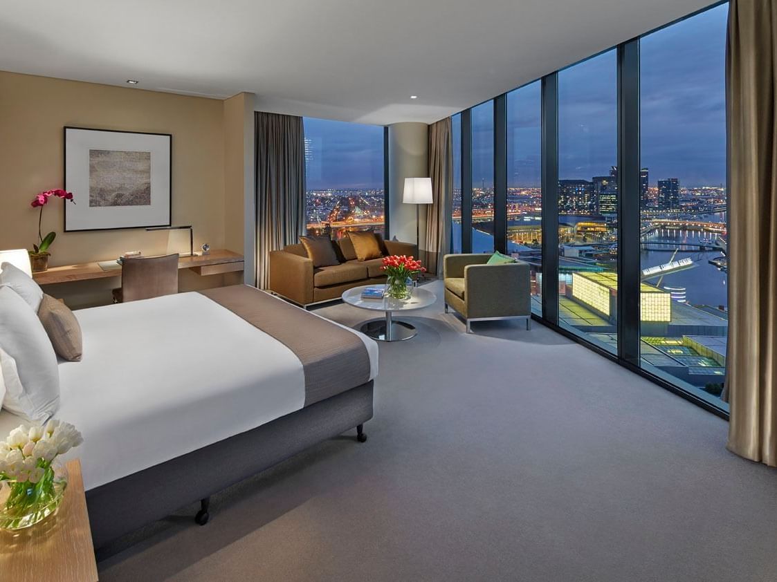 Bed & furniture in Studio Room at Crown Promenade Melbourne