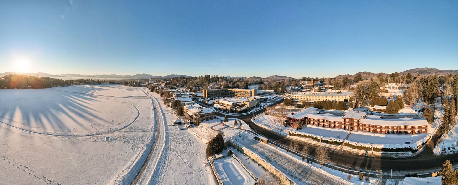 Aerial view of High Peaks Resort in a snowy day